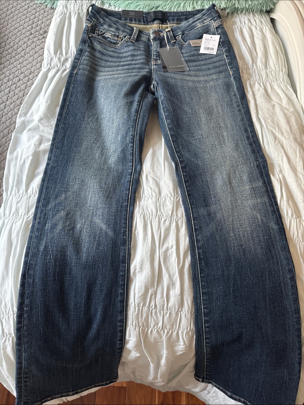 Buckle Women's Boot Cut Jeans in Faded Blue Denim